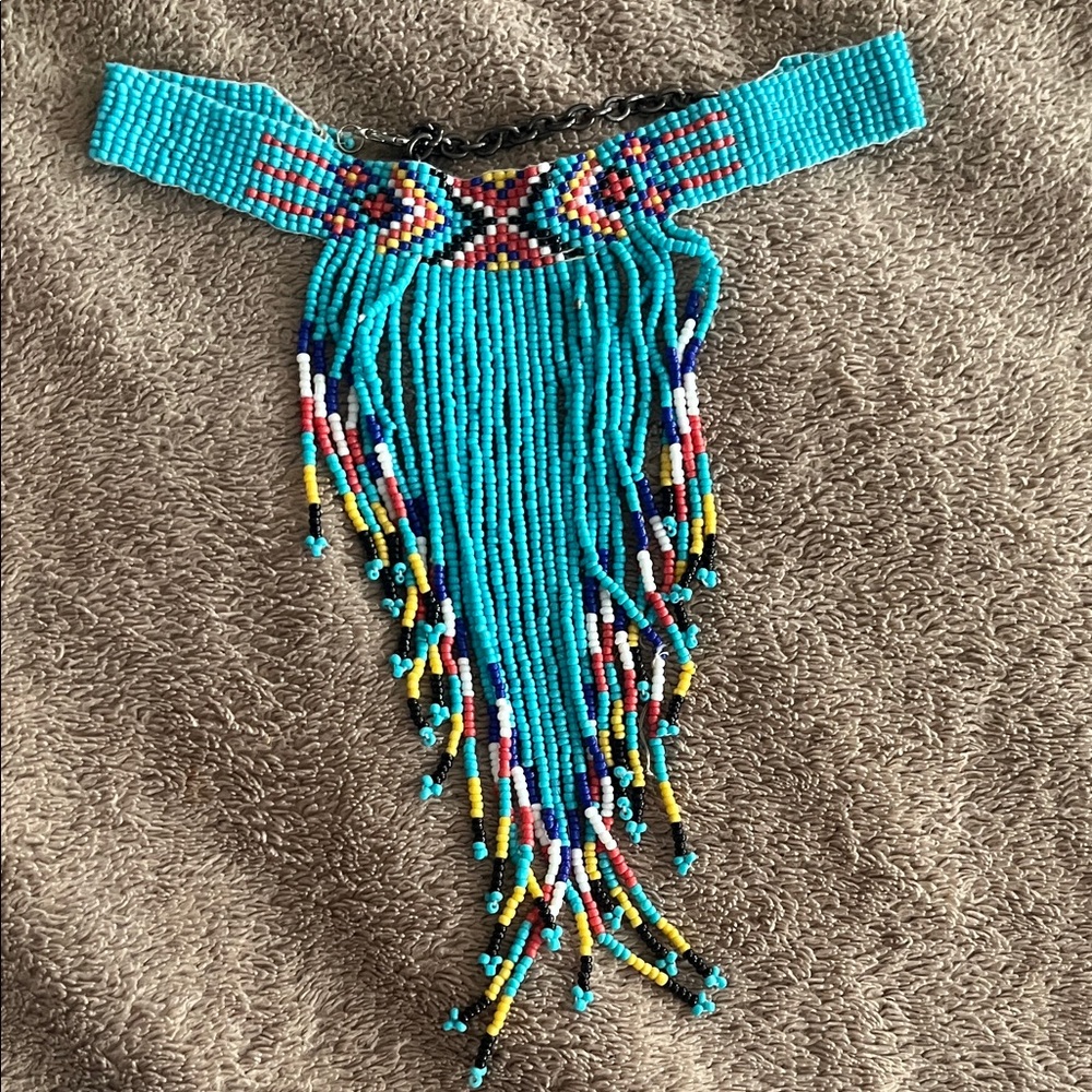 Beaded Fringe Necklace in Turquoise and Multicolor
